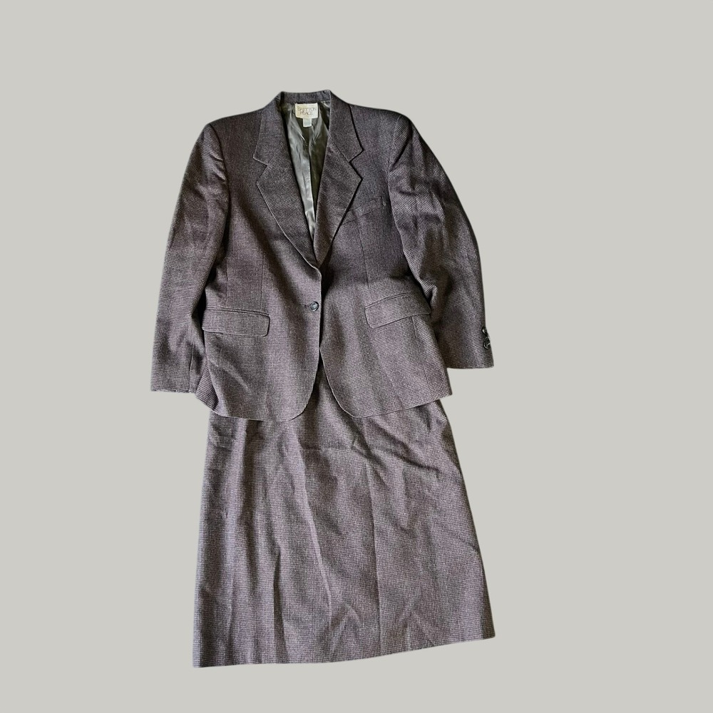 Vtg Bretton Place Purple Houndstooth Skirt Suit Set Blazer Midi Skirt sz 6